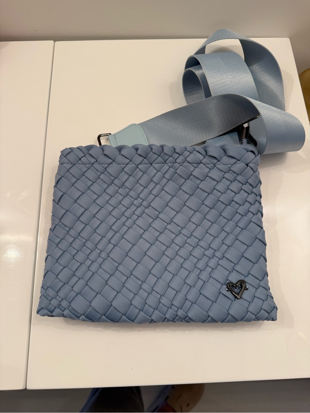 Sky Blue Woven Crossbody with signature Heart